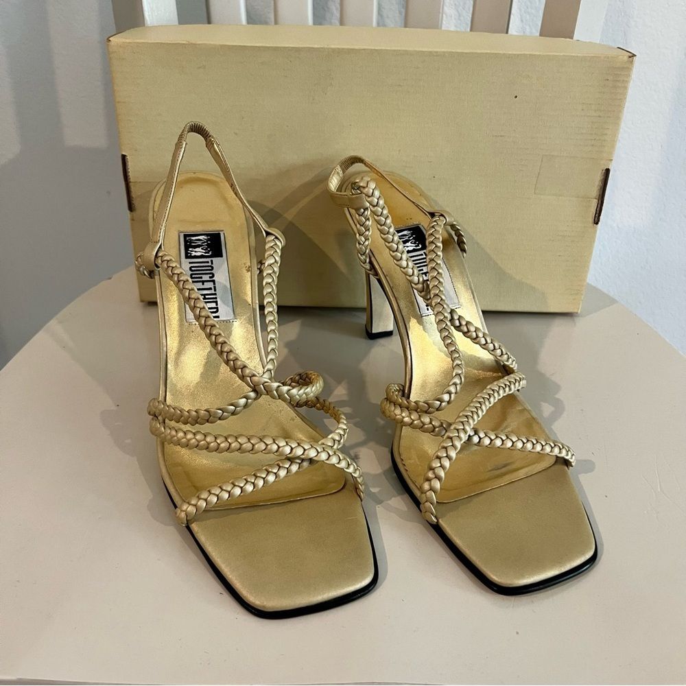 Vintage Together! Women’s Gold Heeled Sandals Braided Leather Sz. 11 B